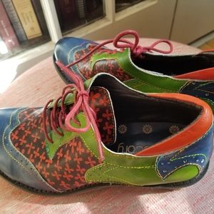 Socofy retro printing leather oxford shoes 39